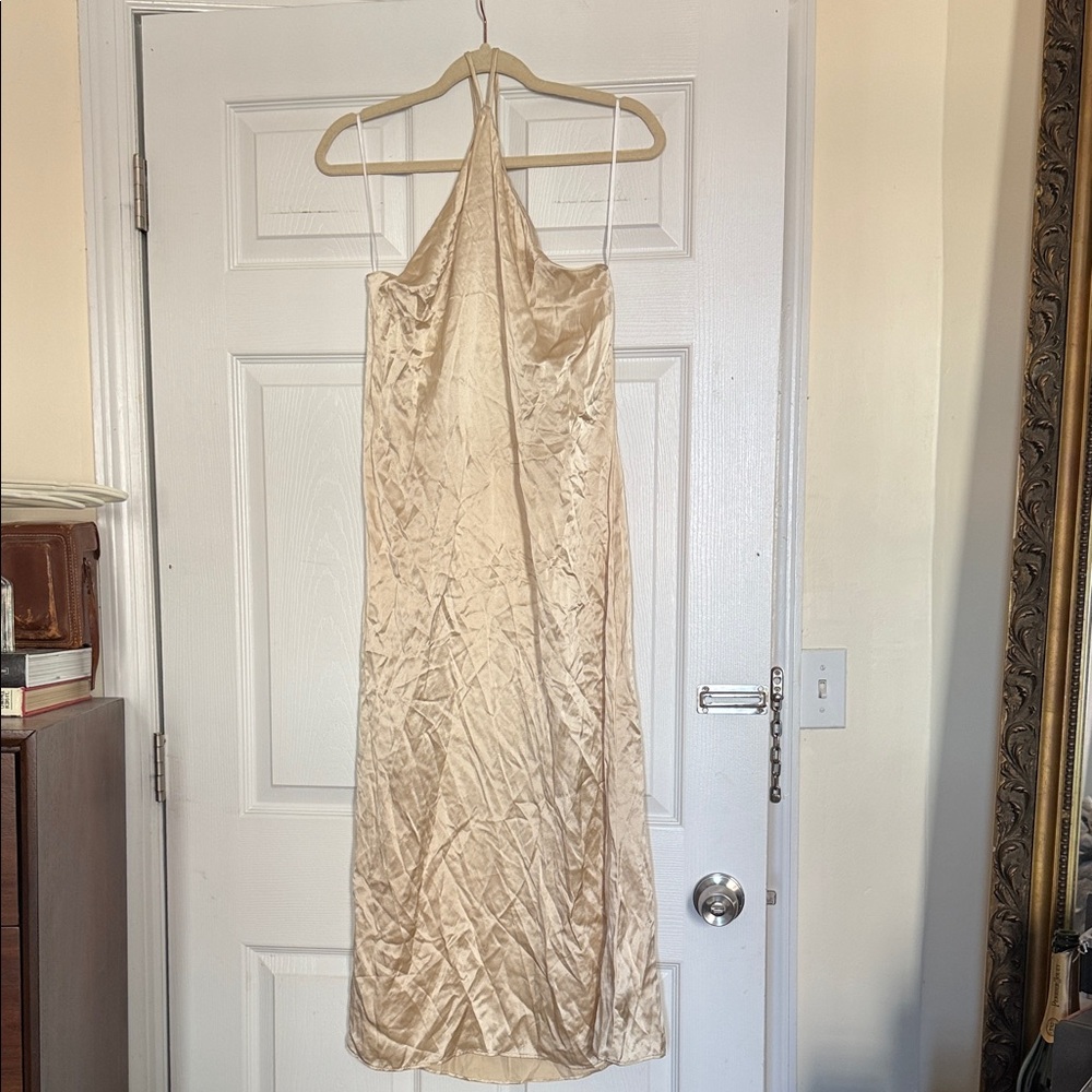 Reformation 100% Silk Ivory Halter Dress
